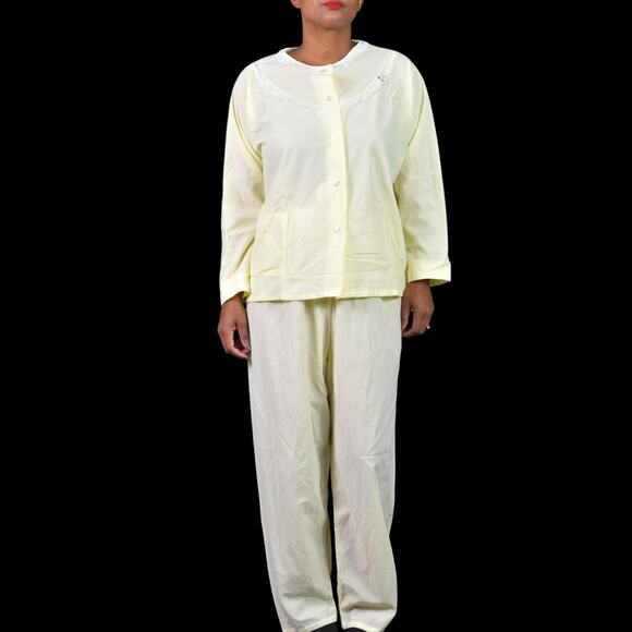 Vintage Katz Pajamas Yellow Pastel Flannel Tricot 60s New Set Embroidery Medium - Picture 1 of 16
